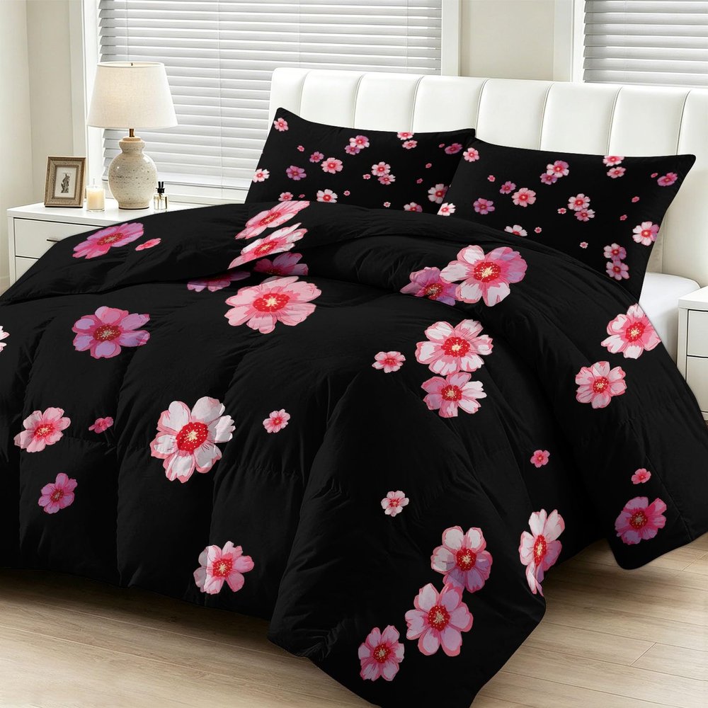CozyRest 4-Season Duvet Without Cover, 200 x 220 cm, Pink Floral, with 2 Pillowcases
