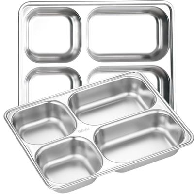 CALLARON 2-Piece Rectangular Stainless Steel Lunch Trays with Compartments, Silver