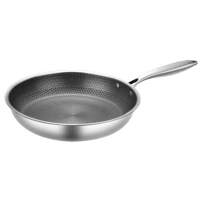 Alasum 28 cm Stainless Steel Frying Pan with Honeycomb Base for Camping Gas Stoves, Easy to Clean, Versatile Steak and Vegetable Pan with Nonstick Properties