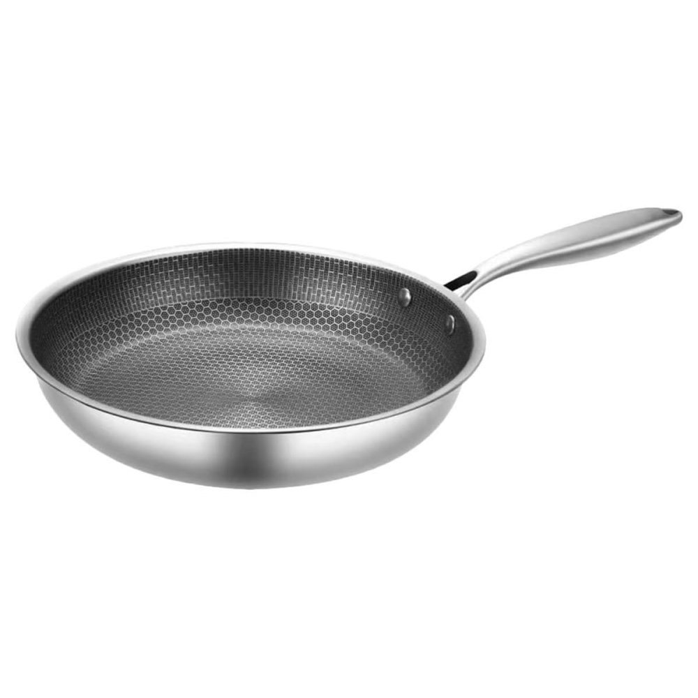 Alasum 28 cm Stainless Steel Frying Pan with Honeycomb Base for Camping Gas Stoves, Easy to Clean, Versatile Steak and Vegetable Pan with Nonstick Properties