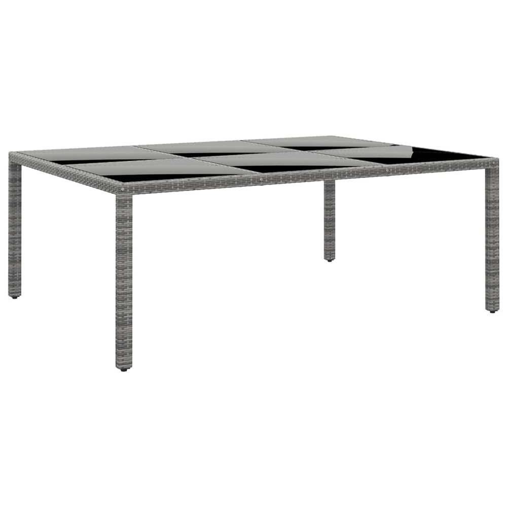 ZQQLVOO Gray Poly Rattan Garden Table with Tempered Glass Top, 200 x 150 x 75 cm