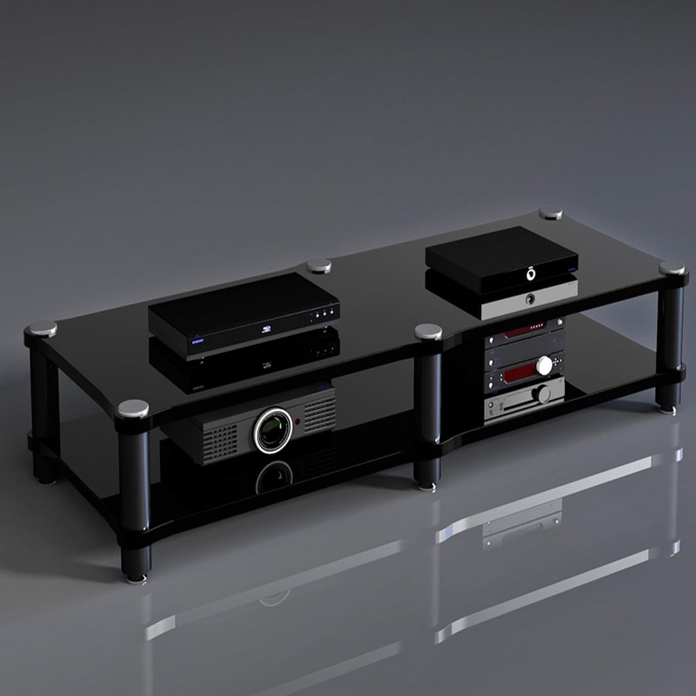 Modern Black Storage Cabinet with Stylish Shelves for Office, Living Room, or Recording Studio, 120 x 48 x 37 cm