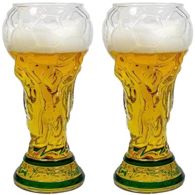 Trophy-Style Beer Glass, 400/600/800 ml, for the 2026 Soccer Championship, Large Beer Mug with Soccer Bottle Opener, Gift for Dads, Men and Soccer Fans (2 pcs, 500 ml)