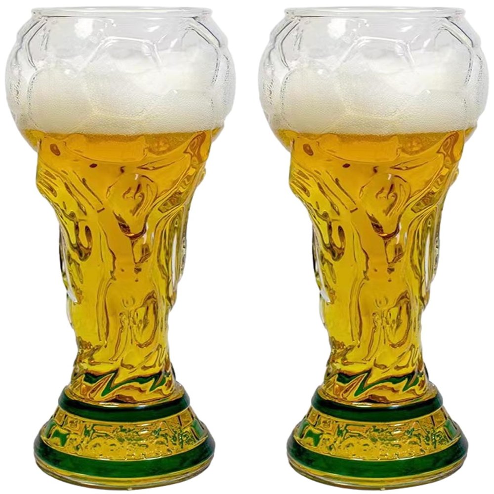 Trophy-Style Beer Glass, 400/600/800 ml, for the 2026 Soccer Championship, Large Beer Mug with Soccer Bottle Opener, Gift for Dads, Men and Soccer Fans (2 pcs, 500 ml)