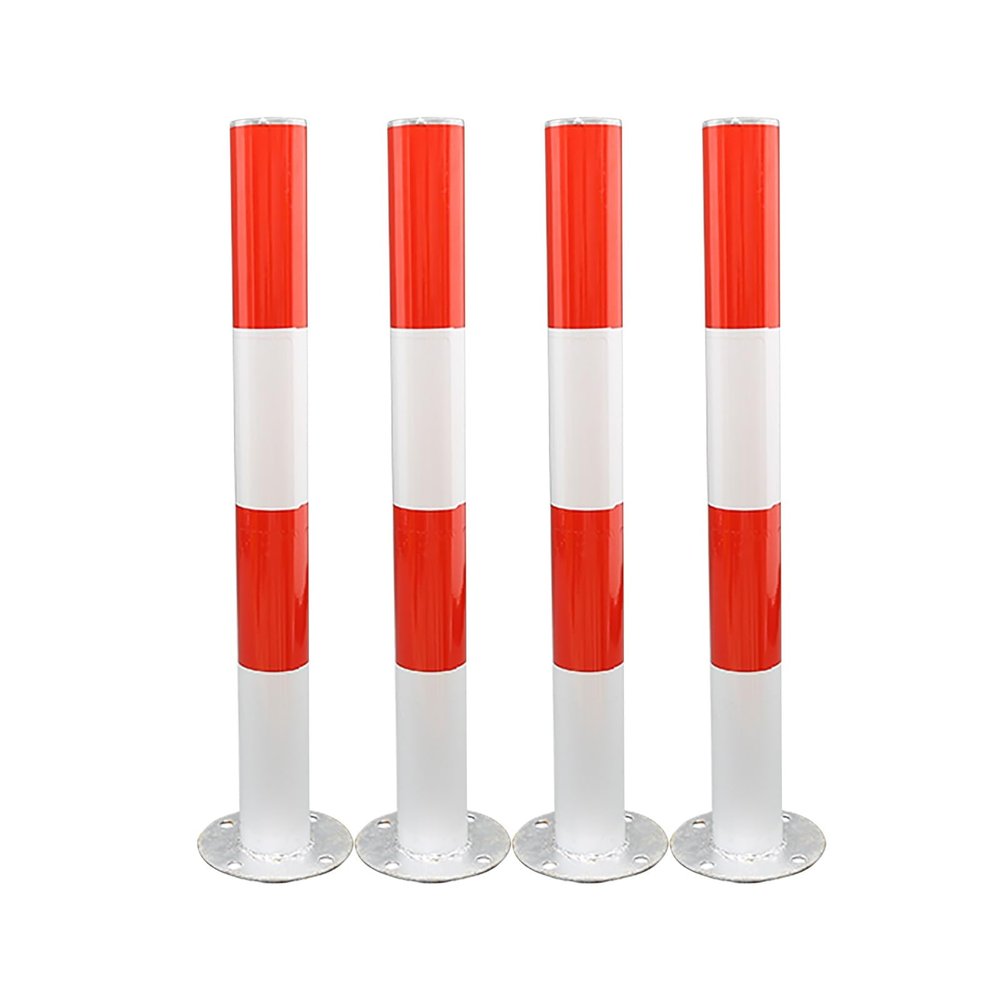 High-Visibility Metal Safety Bollard with Reflective Stripes