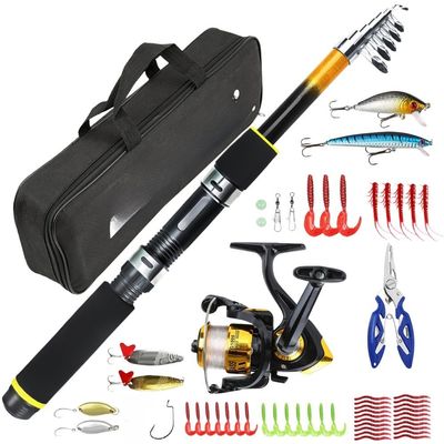 NiuLumea Short Fishing Rod and Reel Set, Portable FRP Rod with 5.2:1 Reel, Fishing Line and Accessories, Black