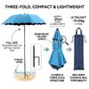 Tapallmy Plant Umbrella, Foldable Travel Umbrella with UV Protection, Height-Adjustable with Ground Spike, Ideal for Garden, Fishing and Beach, Blue view 2