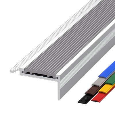 L-Shaped Stair Edge Profile with Replaceable Rubber Insert, Gray