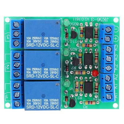 3-Channel High-Level Trigger Relay Module with Optocoupler Isolation, DC 12 V, 10 A for DIY Projects