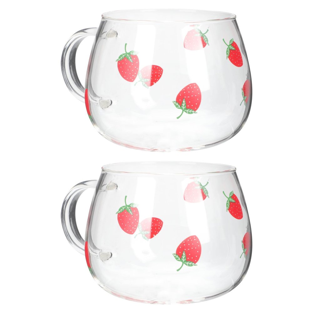 Strawberry Glass Drinking Cups, 400 ml, Transparent Red, 2-Piece Set for Christmas Parties