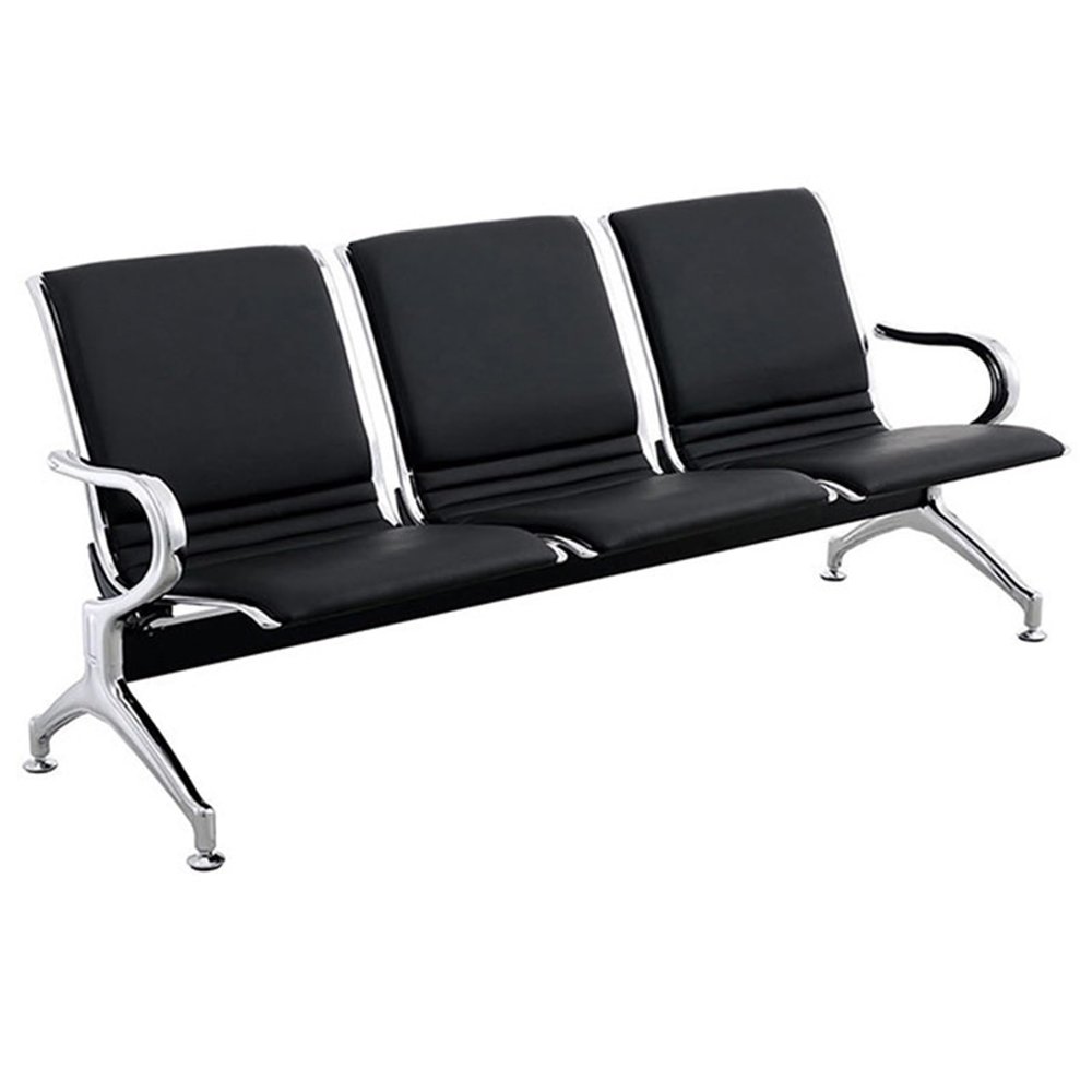 Yqyc 3-Seat Reception Bench with Armrests and Upholstery, Metal Frame, for Offices & Salons, Supports up to 600 kg, 175 x 78 x 66 cm