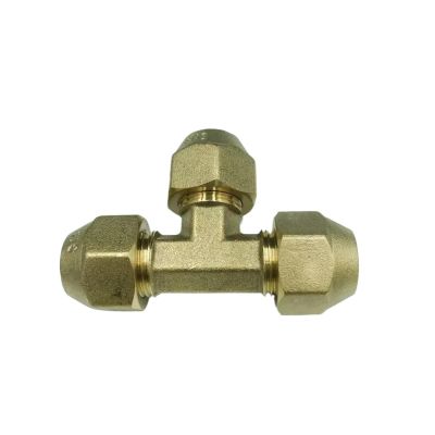 1/4", 3/8", 1/2" and 3/4" SAE Standard Flare Brass Tee Connector, 3-Way Pipe Fitting Adapter for Air Conditioners, with Nut, 15.88 mm (5/8")