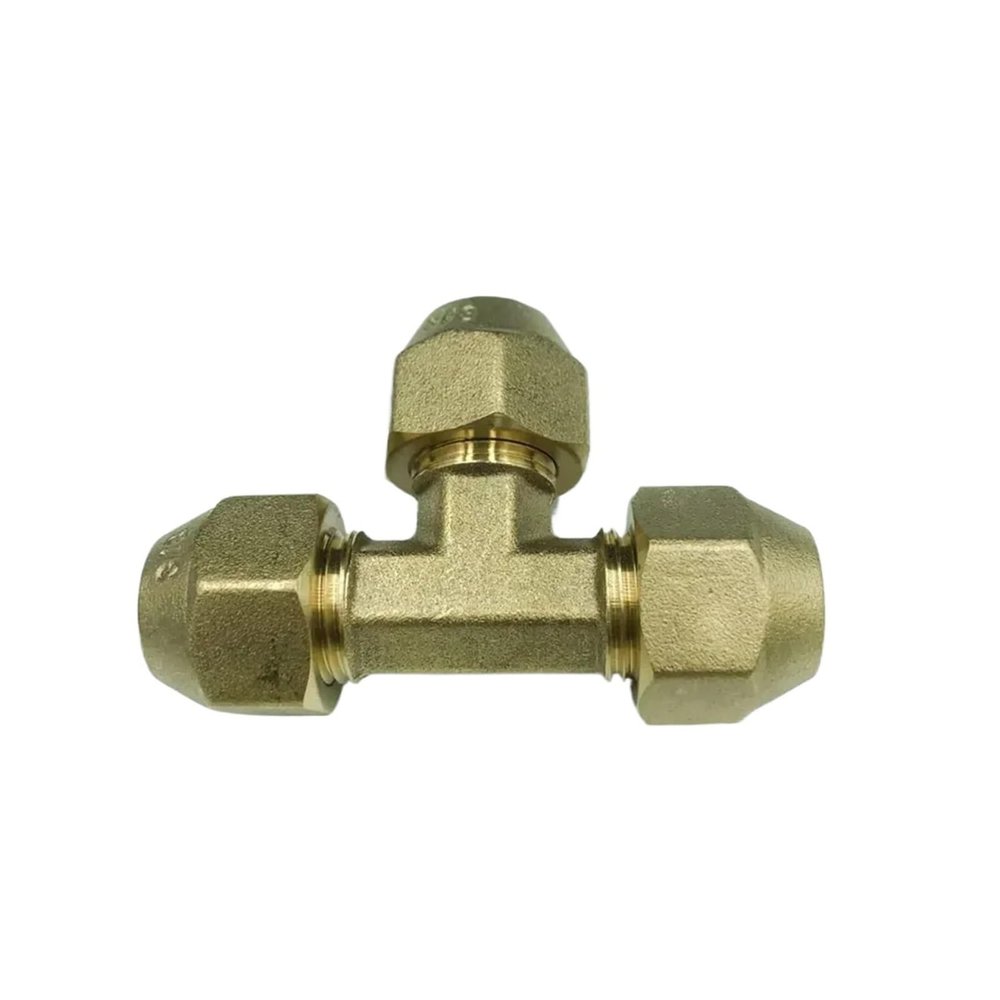 1/4", 3/8", 1/2" and 3/4" SAE Standard Flare Brass Tee Connector, 3-Way Pipe Fitting Adapter for Air Conditioners, with Nut, 15.88 mm (5/8")