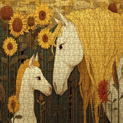 3000-Piece Adult Jigsaw Puzzle, Horses and Sunflowers, Challenging Family Game, R2KH-558