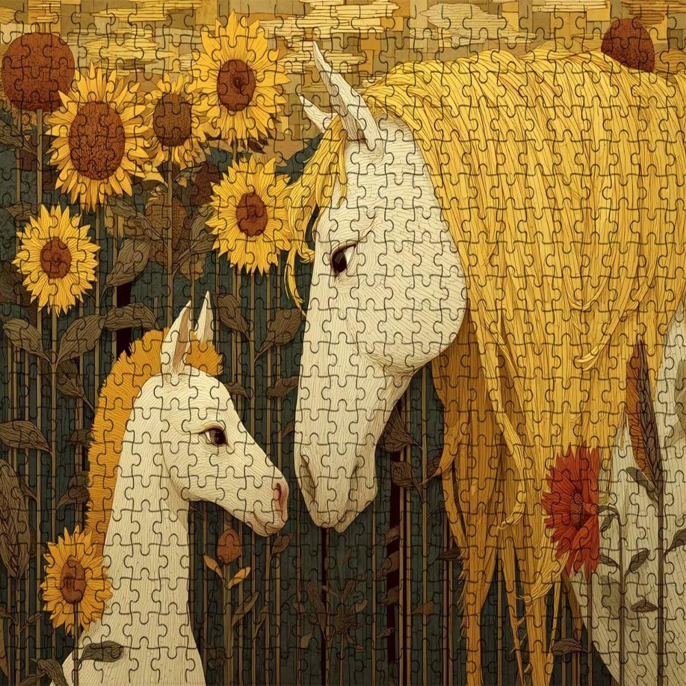 3000-Piece Adult Jigsaw Puzzle, Horses and Sunflowers, Challenging Family Game, R2KH-558