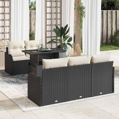 sephironlbb 6-Piece Black Poly Rattan Outdoor Lounge Sofa Set with Cushions