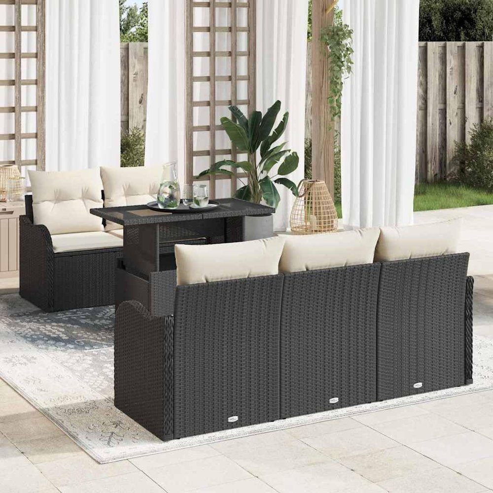 sephironlbb 6-Piece Black Poly Rattan Outdoor Lounge Sofa Set with Cushions