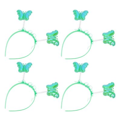 4-Pack Green Fabric and Plastic Butterfly Headbands