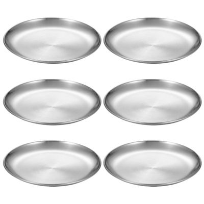 VALICLUD 6-Piece Stainless Steel Plate Set, Round, Dishwasher-Safe, Rust-Resistant