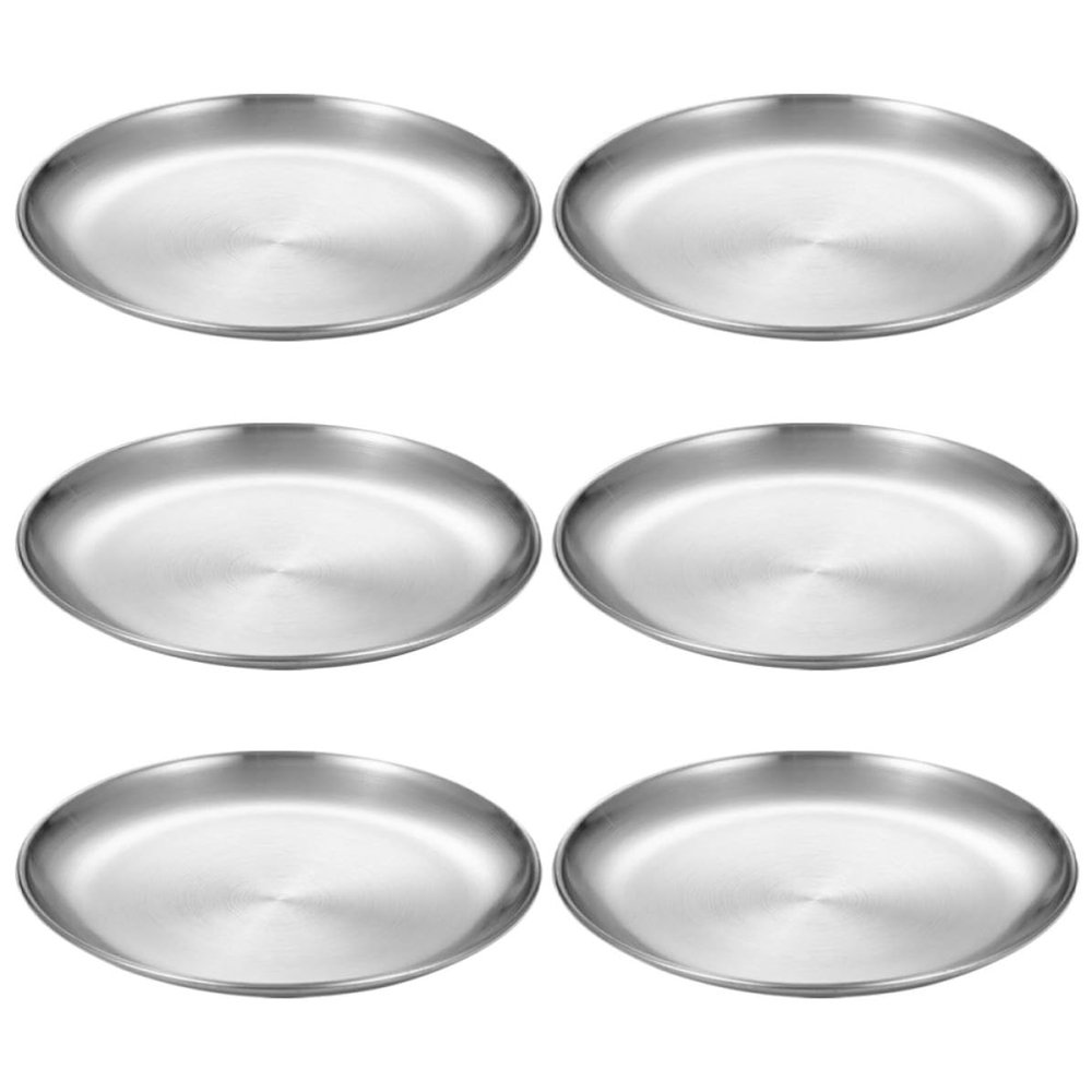 VALICLUD 6-Piece Stainless Steel Plate Set, Round, Dishwasher-Safe, Rust-Resistant