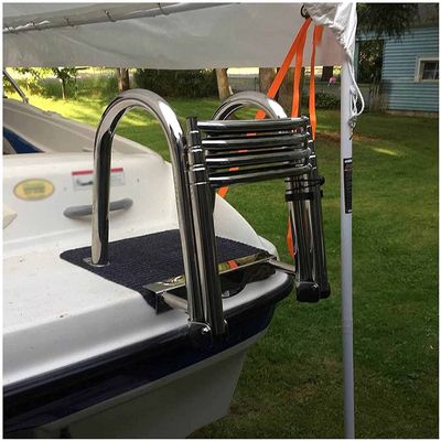 LMMIAOZ Stainless Steel 4-Step Telescoping Boat and Dock Ladder, with Pedal and Handrail, Silver