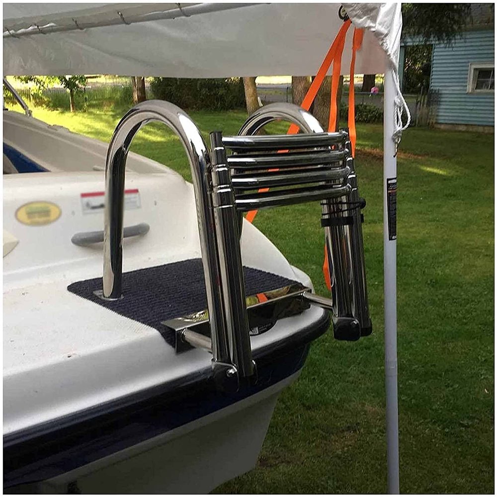 LMMIAOZ Stainless Steel 4-Step Telescoping Boat and Dock Ladder, with Pedal and Handrail, Silver