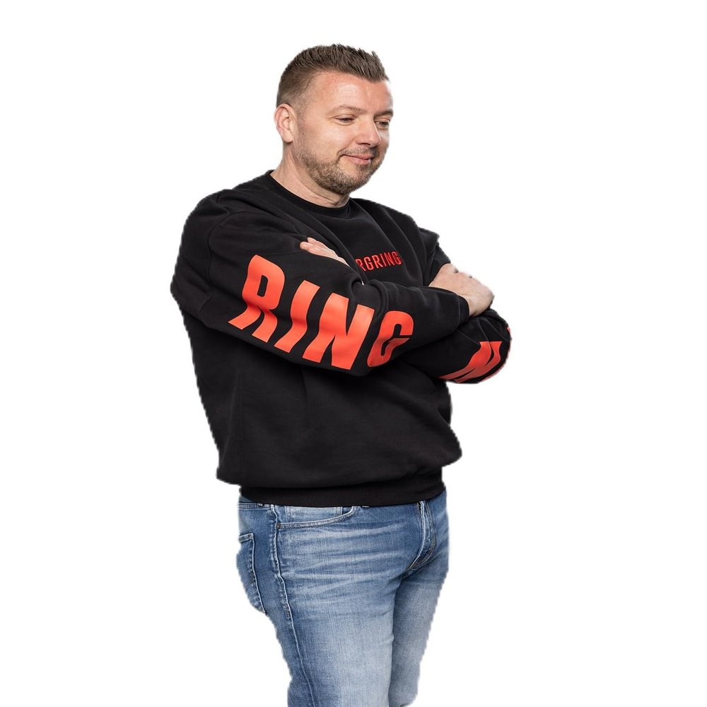 Nürburgring Men's Scenic Crewneck Sweatshirt, Black with Red Lettering, Size L