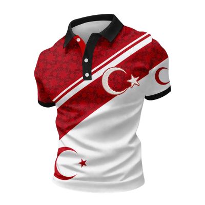 Türkiye 2026 World Cup T-Shirt, Men's Polo Shirt with Turkey Flag Print, White #3, XXXXXL