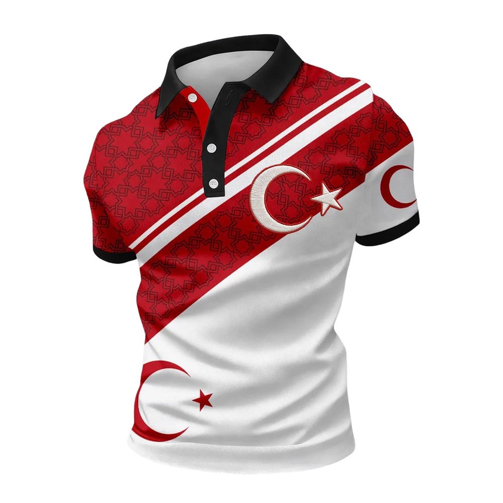 Türkiye 2026 World Cup T-Shirt, Men's Polo Shirt with Turkey Flag Print, White #3, XXXXXL