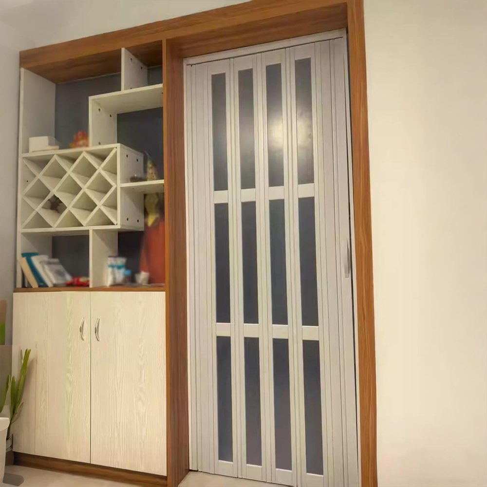 Wetsfgdg PVC Folding Door, Interior Room Divider with Acrylic, W195 × H195 cm