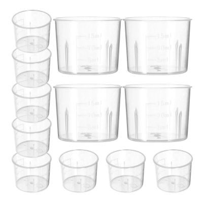 CLISPEED 100-Piece 15 mL Plastic Lab Measuring Cups with Clear Graduations