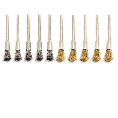 WheatThrive Wire Brushes, Rotary Tool Brushes, Rust Removers, 10-Piece Brass and Stainless Steel Polishing Set, 3 mm Shanks for Deburring and Metal Cleaning