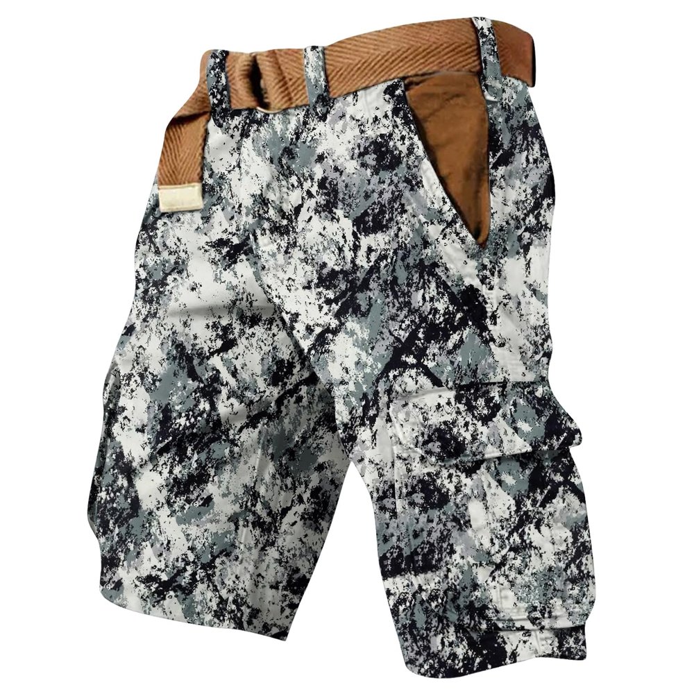 LUNULE Men's Military-Style Camouflage Cargo Shorts, Baggy Bermuda Shorts with Multiple Pockets