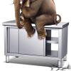 Stainless Steel Worktable with Storage, Adjustable Legs, and Sliding Doors view 1