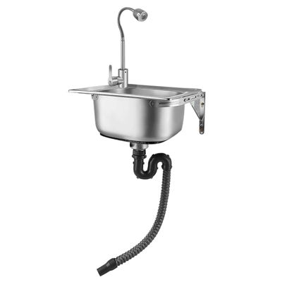 Stainless Steel Wall-Mounted Kitchen Sink with Faucet, Single Basin