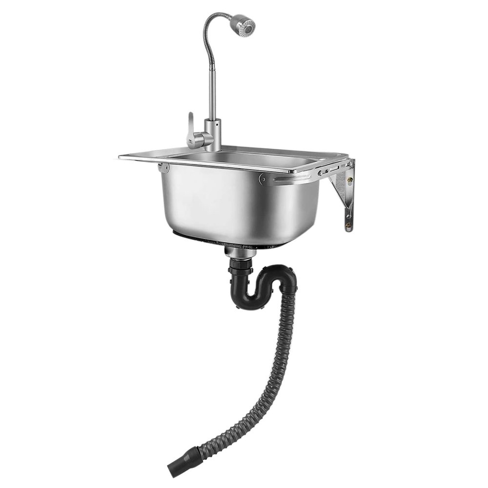 Stainless Steel Wall-Mounted Kitchen Sink with Faucet, Single Basin