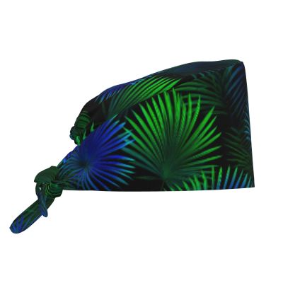 Woshuwo Tropical Palm Leaves in Neon Green-Blue, Work Cap with Sweatband