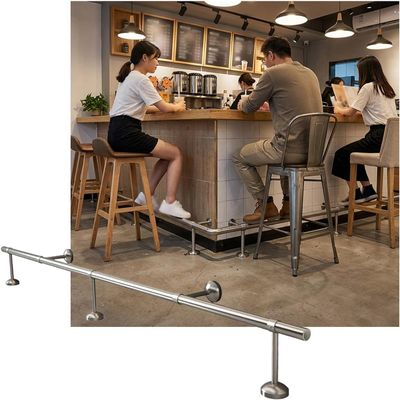HGOuhK Stainless Steel Bar Foot Rail Set, 1.5 m/4.92 ft, Silver