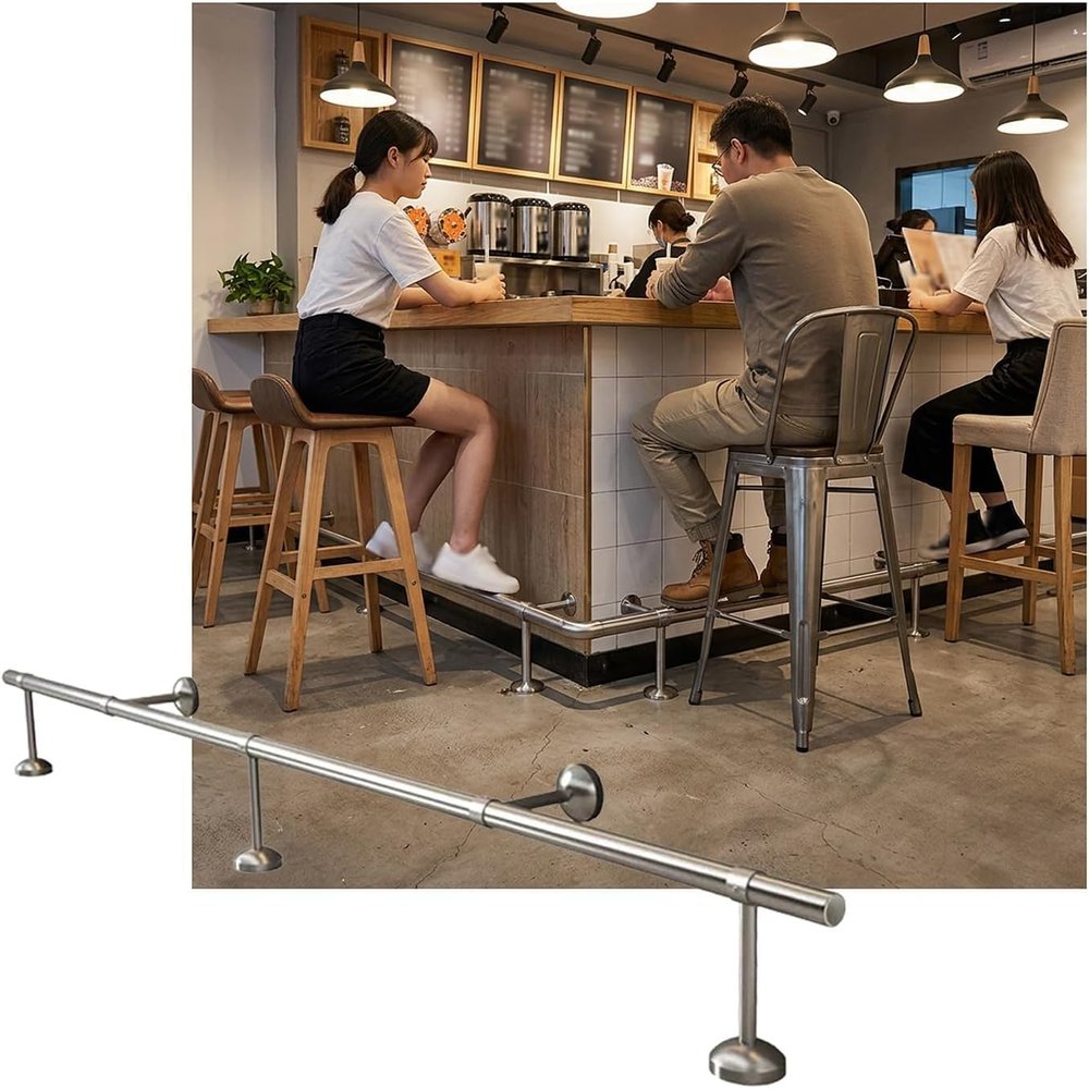 HGOuhK Stainless Steel Bar Foot Rail Set, 1.5 m/4.92 ft, Silver