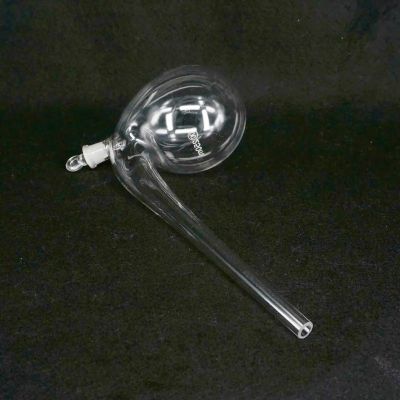 High-Borosilicate Glass Distillation Flask with Bottom Stopper, Long Curved Neck, 125 mL