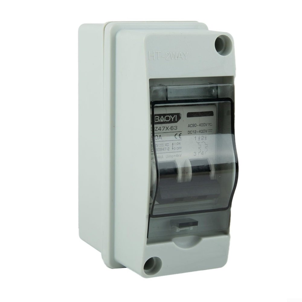 IP65 Waterproof Solar PV Combiner Box, 2-Pole AC Circuit Breaker Junction Box with M20 Cable Gland, 6 A–125 A (80 A)