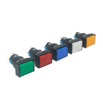 PKNVKZIDK 16 mm Rectangular Illuminated Power Push Button Switch, LA16-J-11D/LA16-J-11S, 5 Pins, Blue, Momentary, 6 V