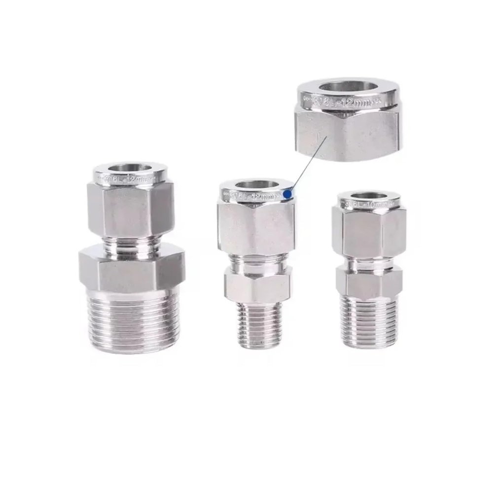 316 Stainless Steel BSPT Male Tube Compression Union, 1/8–1 in and 2–25 mm Sizes
