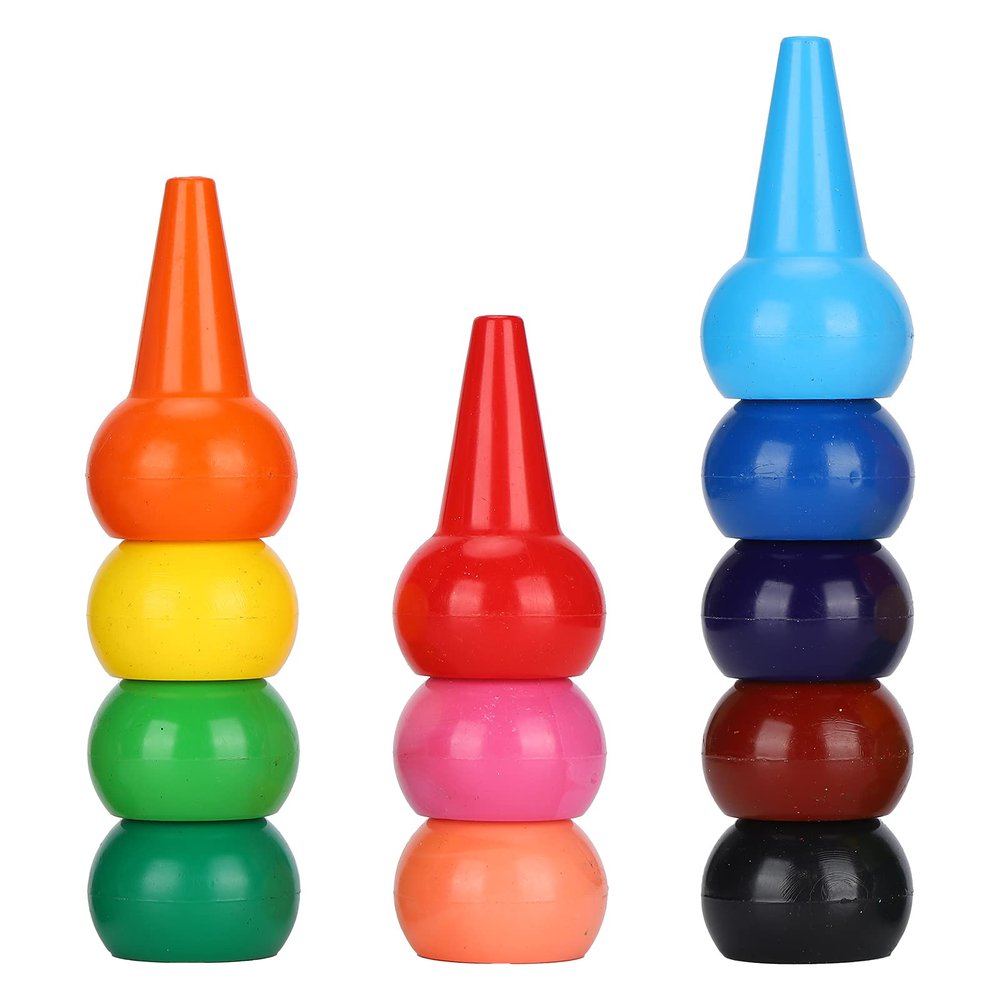 Cocoarm Finger Crayons, Paraffin, 12 Colors, Palm-Grip Toddler Crayons, 3D Rotating, Stackable, Ages 3+