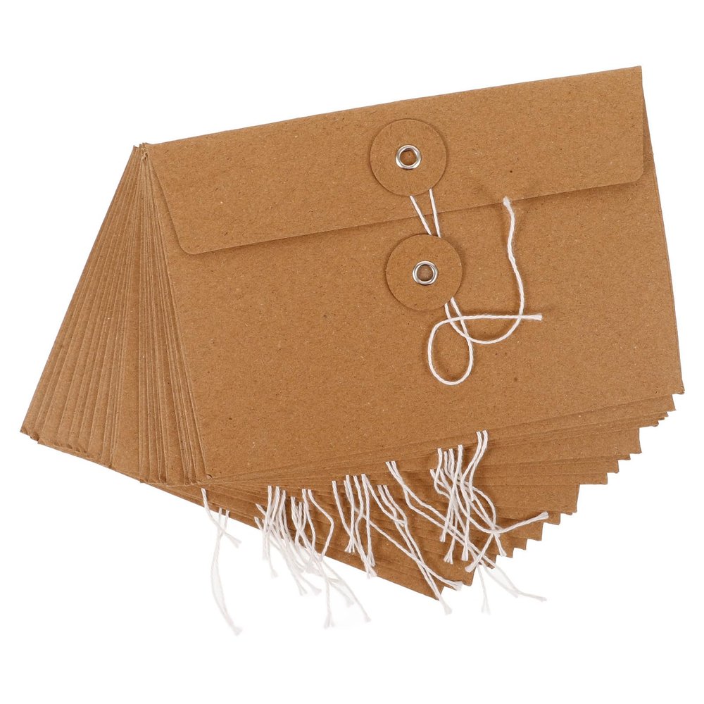 Toddmomy 20-Piece Brown Kraft Paper Envelopes with Wrap Closure, Retro Style